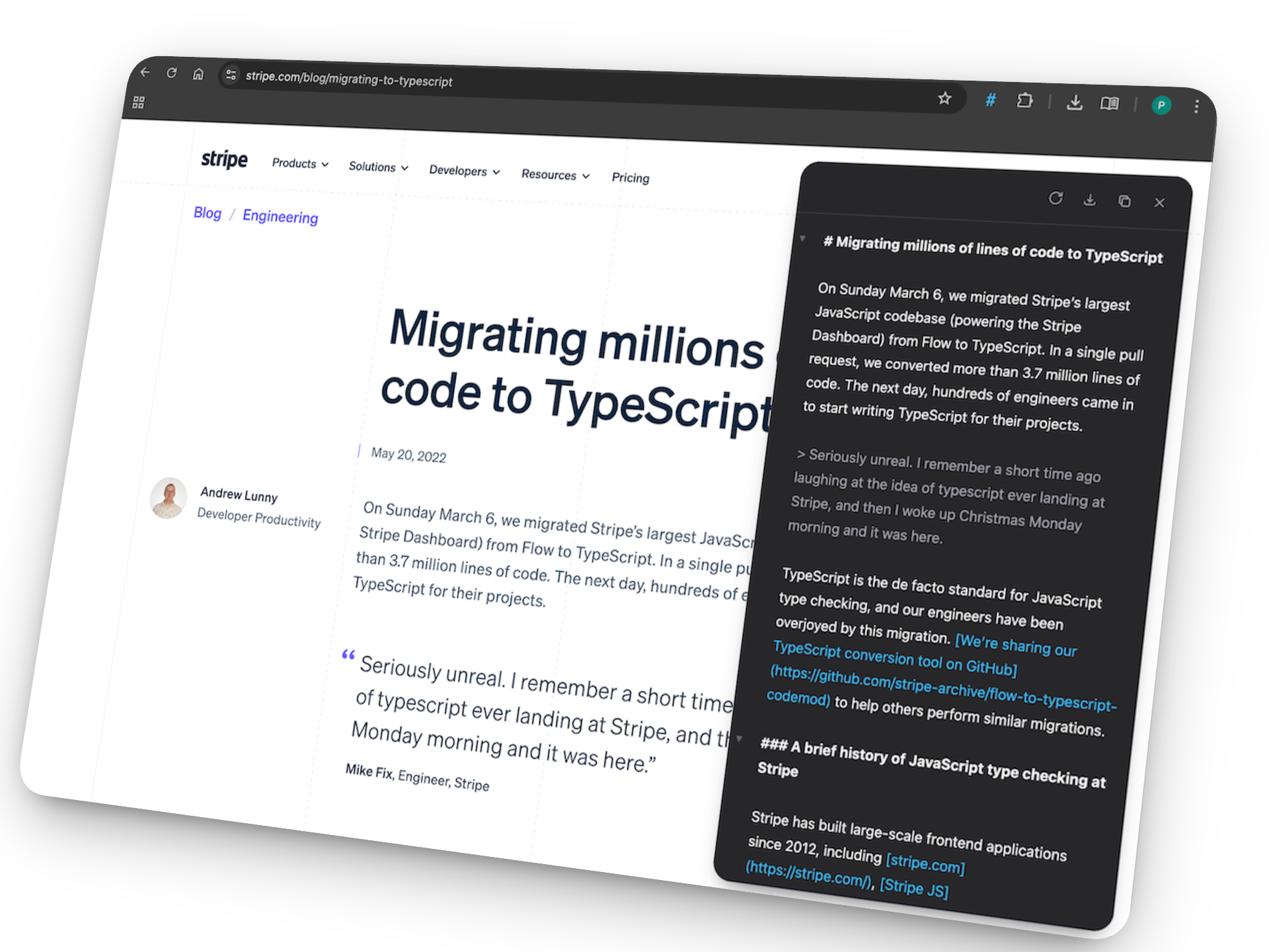 Plain Markdown extension showing a side panel with markdown output